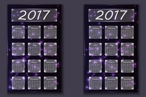 Two calendars with abstract bokeh background in 2017 year Illustrazione stock