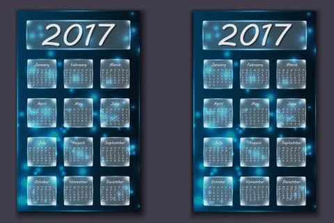 Two calendars with abstract bokeh background in 2017 year Illustrazione stock