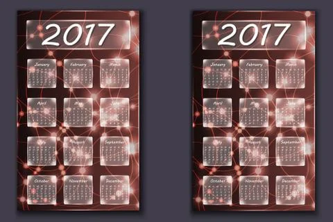 Two calendars with abstract bokeh background in 2017 year Stock Illustration