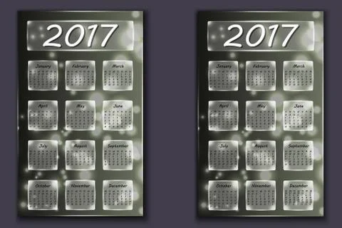 Two calendars with abstract bokeh background in 2017 year Illustrazione stock