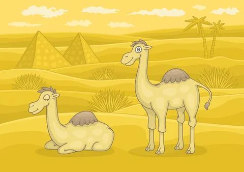 Two camels in desert Stock Illustration