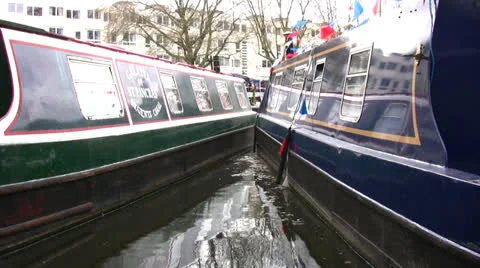 Two canal boats angular view Stock Footage 23108228
