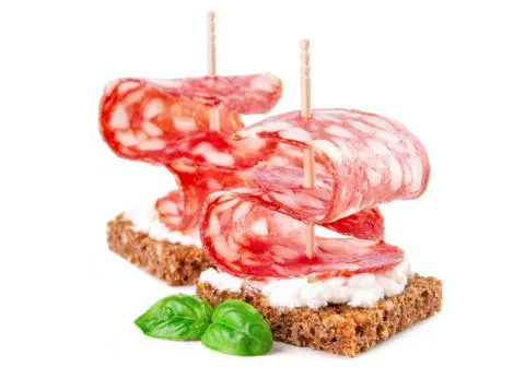 Two canapes with salami Foto stock