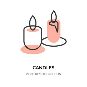 Two candle flate line icon wax holiday logo vector Stock Illustration