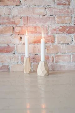 Two candlelights on table Stock Photos
