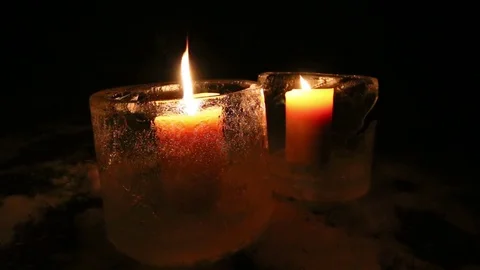 Two Candles in Ice Bowls Stock Footage 74806747