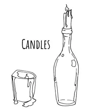 Two candles vector outline doodle Stock Illustration