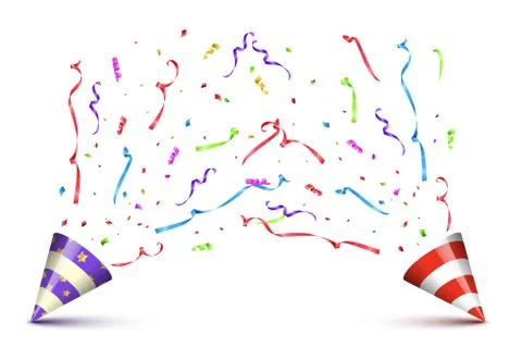 Two canes with exploding serpentine isolated on white background. Vector holiday Illustrazione stock