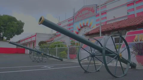 Two cannons placed outside the building jabalpur india Video stock 226122518