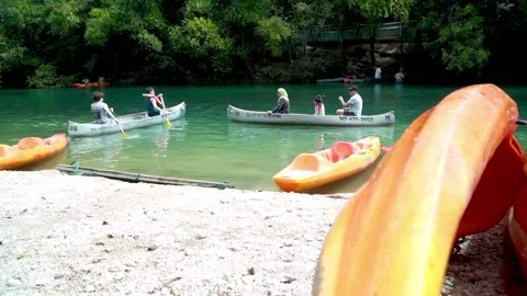 Two Canoes Passing Each Other Stock Footage 156872203