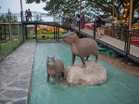 Two Capybara statues are located in Jasmine Park Foto stock