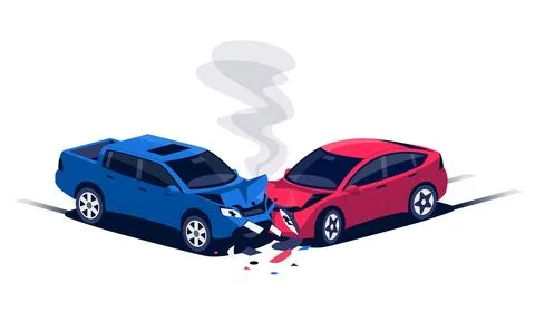 Two car collision crash accident isolated on white Stock Illustration