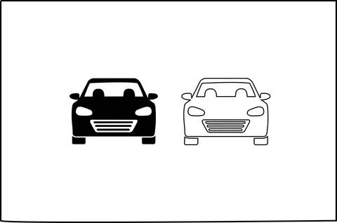 Two car icons, one black and one white, facing forward Stock Illustration