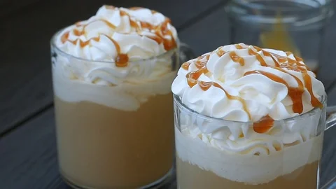 Two caramel latte with salt Stock Footage 70063003