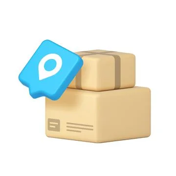 Two cardboard boxes with a blue tracking pin symbolize modern delivery servic Stock Illustration