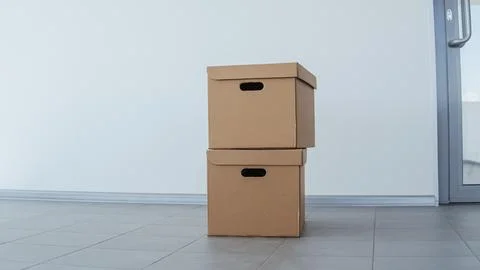 Two cardboard boxes. Cardboard boxes without inscription on light background Stock Photos