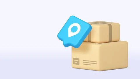 Two Cardboard Boxes With Tracking Pin For Shipping And Logistics Banner Vec.. 스톡 일러스트
