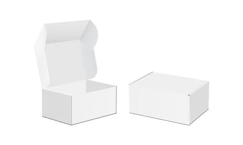 Two Cardboard Packaging Boxes With Opened and Closed Lid, Side View Stock Illustration