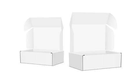 Two Cardboard Packing Boxes With Opened Lid, Side View Stock Illustration