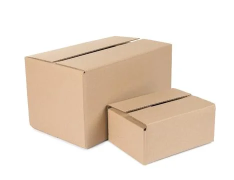 Two cardboard parcel boxes isolated on white Foto stock
