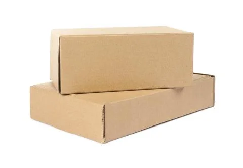 Two cardboard parcel boxes isolated on white Foto stock