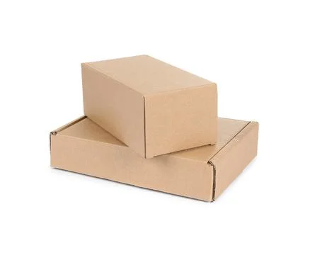 Two cardboard parcel boxes isolated on white Foto stock