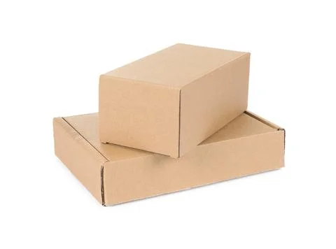 Two cardboard parcel boxes isolated on white Stock Photos