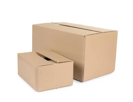 Two cardboard parcel boxes isolated on white Stock Photos