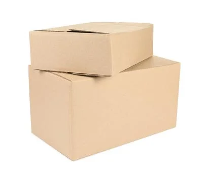 Two cardboard parcel boxes isolated on white Foto stock