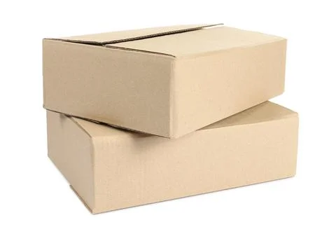 Two cardboard parcel boxes isolated on white Foto stock