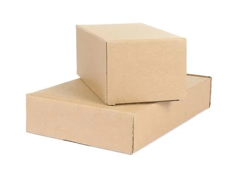 Two cardboard parcel boxes isolated on white Stock Photos