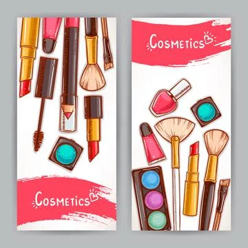 Two cards with decorative cosmetics Stock Illustration