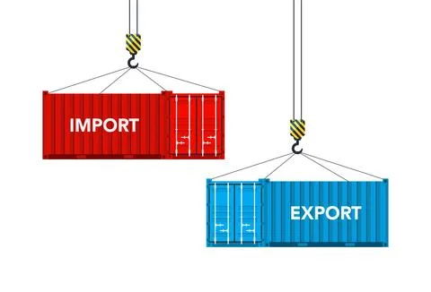 Two cargo containers with import and export. Vector illustration Ilustração Stock