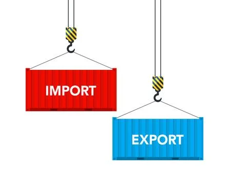 Two cargo containers with import and export. Vector illustration Illustrazione stock
