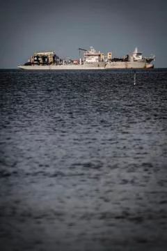 Two cargo ships on roadstead Stock Photos