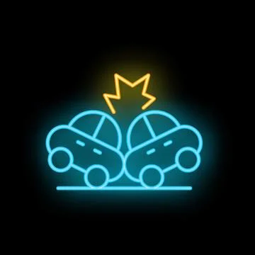 Two cars colliding head on with explosion in neon style Stock Illustration