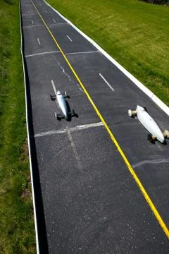 Two cars competing in a Soap Box Derby Stock Photos