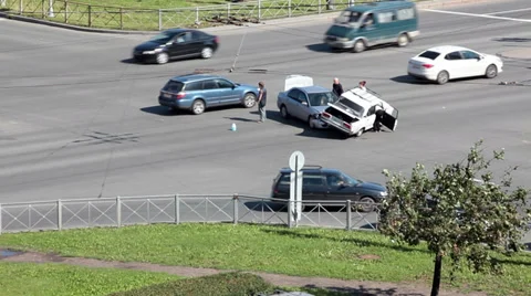 Two cars crash. An accident on road intersection, Saint-Petersburg Stock Footage