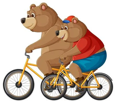 Two Cartoon Bears Riding Bicycles Side by Side Stock Illustration