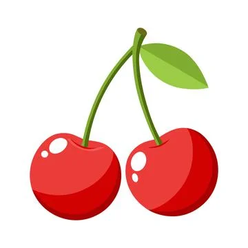 Two cartoon cherries on a white background for design elements Stock Illustration