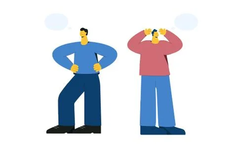 Two cartoon confident and miserable male with speech bubbles isolated on white Stock Illustration