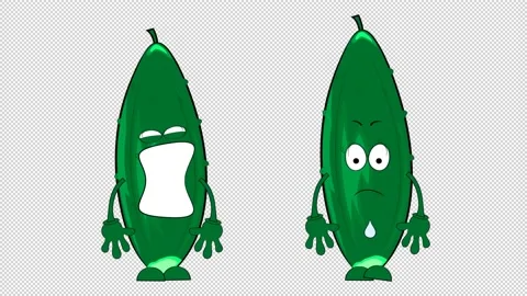 Two cartoon cucumbers. Different emotions. Crying and laughing. Stock Footage 162378092
