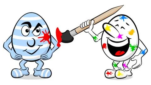 Two cartoon easter eggs paint themselves Illustrazione stock