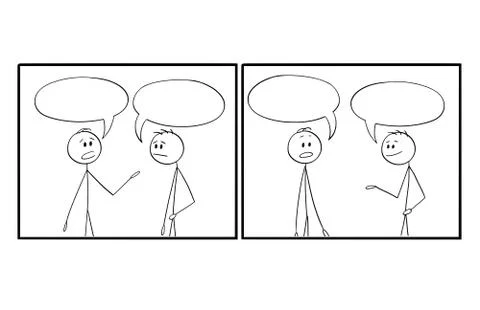 Two Cartoon Frames of Two Man Speaking With Empty or Blank Text or Speech Stock Illustration