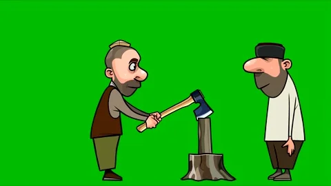 Two cartoon man harmoniously chopping wood Stock Footage 150865284