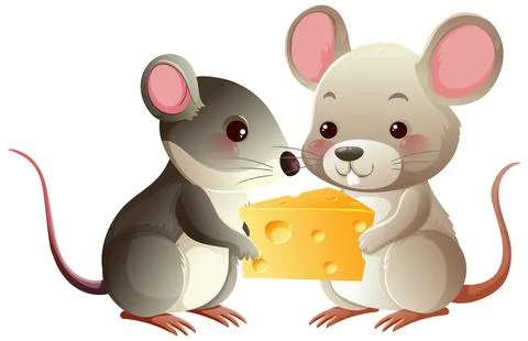 Two Cartoon Mice Sharing a Block of Cheese Stock Illustration