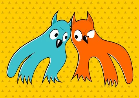 Two cartoon monsters looking at each other Illustrazione stock