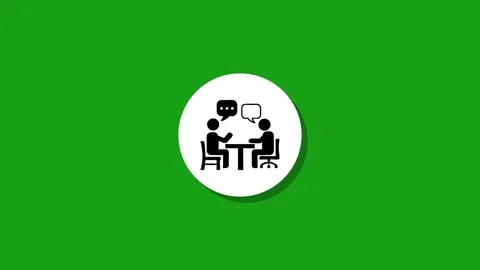 Two cartoon people sitting at a table with speech bubbles over their heads .. Stock Footage 329273062