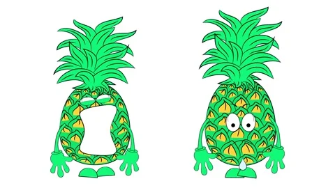 Two cartoon pineapples. Different emotions. Crying and laughing. Stock Footage 162377828