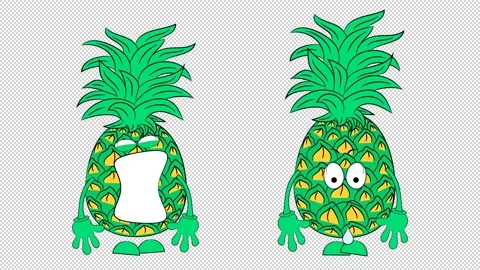 Two cartoon pineapples. Different emotions. Crying and laughing. Stock-Footage 162378241
